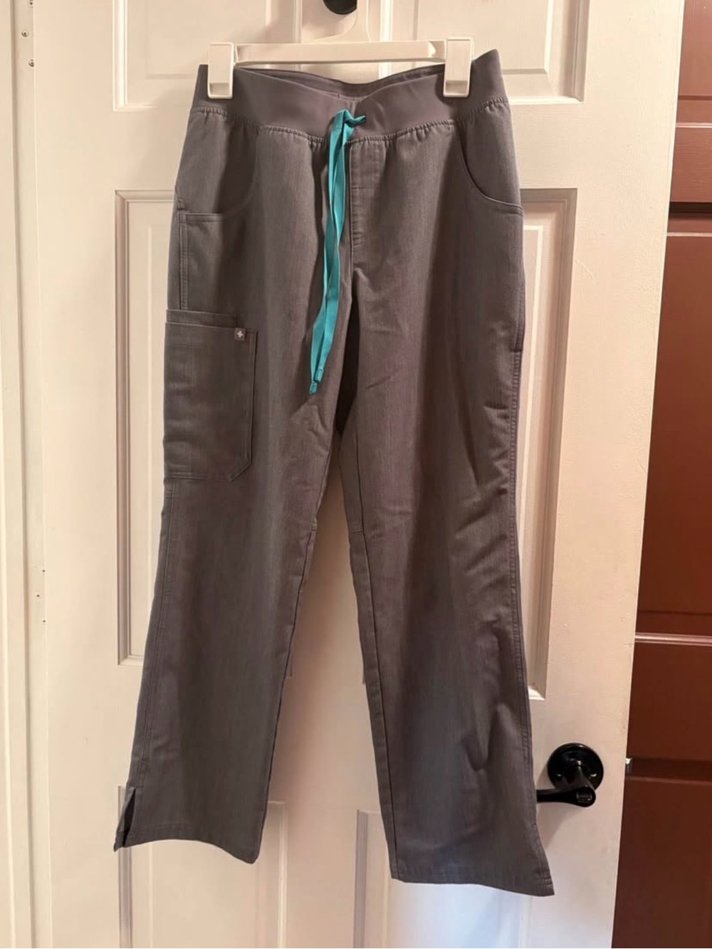 Figs Gray Scrub Joggers with Teal Drawstring